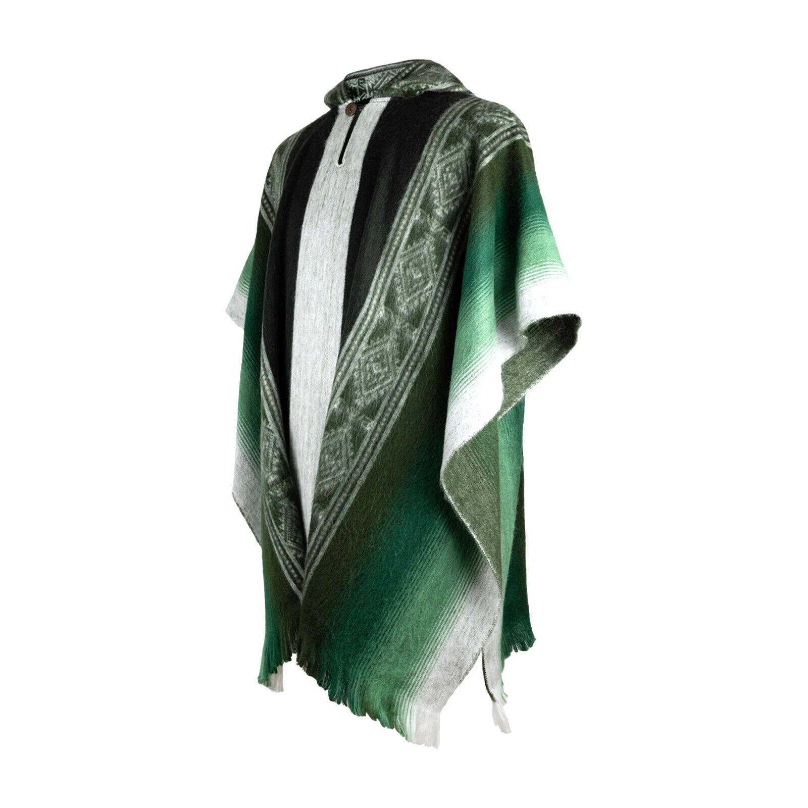 Lightweight Baby Alpaca Wool UNISEX Cape Poncho Pullover Handmade GREEN ECUADOR