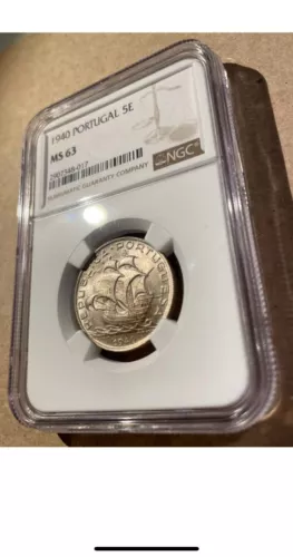 1940 Portugal 5 Escudos NGC MS 63 - Silver - Only 24 In Higher Grades!