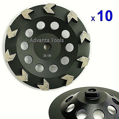 Pack of 10, 7'' Arrow Segment Concrete Grinding Cup Wheel 25/30 Grit Diamond 5/8''
