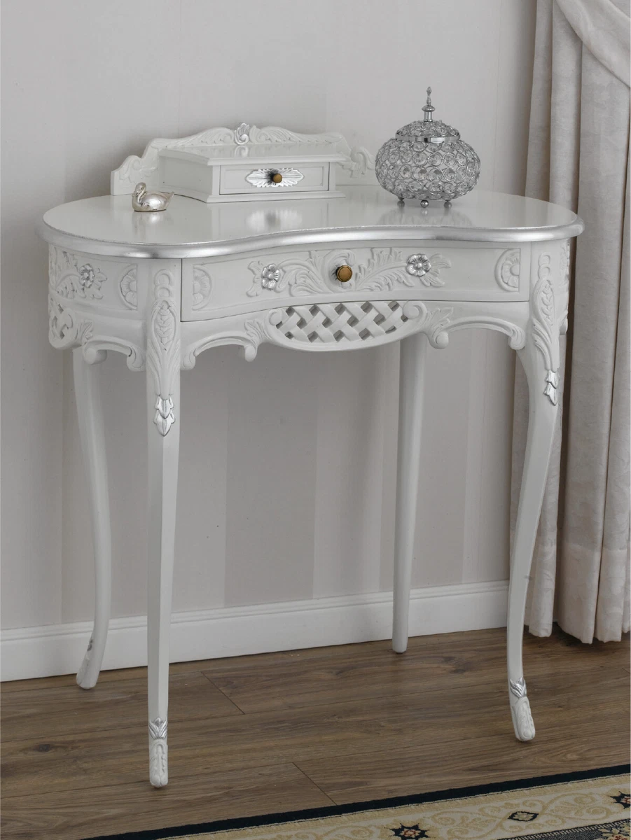 Console Table Kendra Modern Baroque Style White Lacquered Glossy and Silver  Leaf | eBay