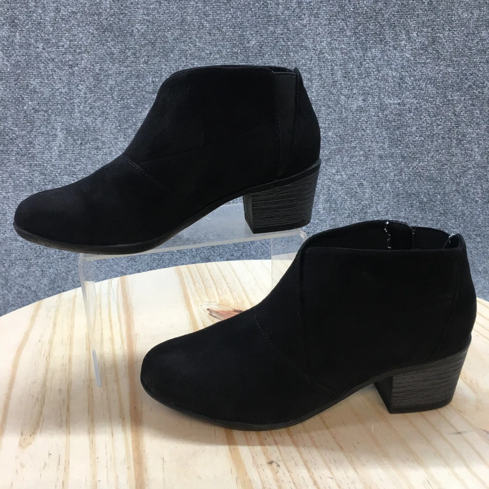 Botas deportivas para mujer 7 M botines plegables al tobillo negras imitación cuero tacones en bloque informales Foto 2 de 4