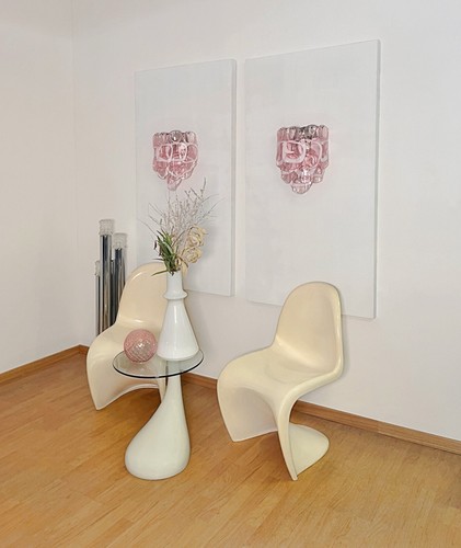 1970’s Pair of Vintage Italian Murano wall lights - 10 pink glasses - Foto 4 di 17