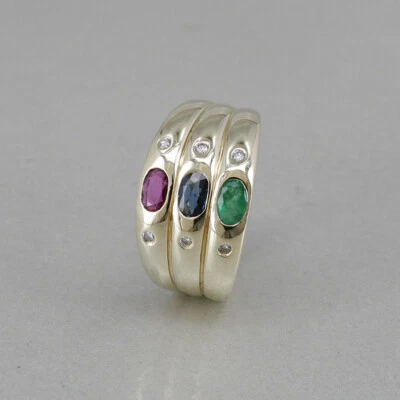 RING 585/14k Gelbgold Smaragd, Rubin,Saphir, Brillanten ca. 0,06 ct - Bild 1 von 4
