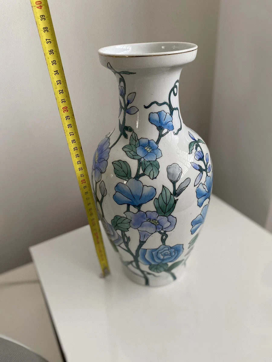 Large Vintage Chinese Home Decor Porcelain White Vase Blue Flowers 35cm China