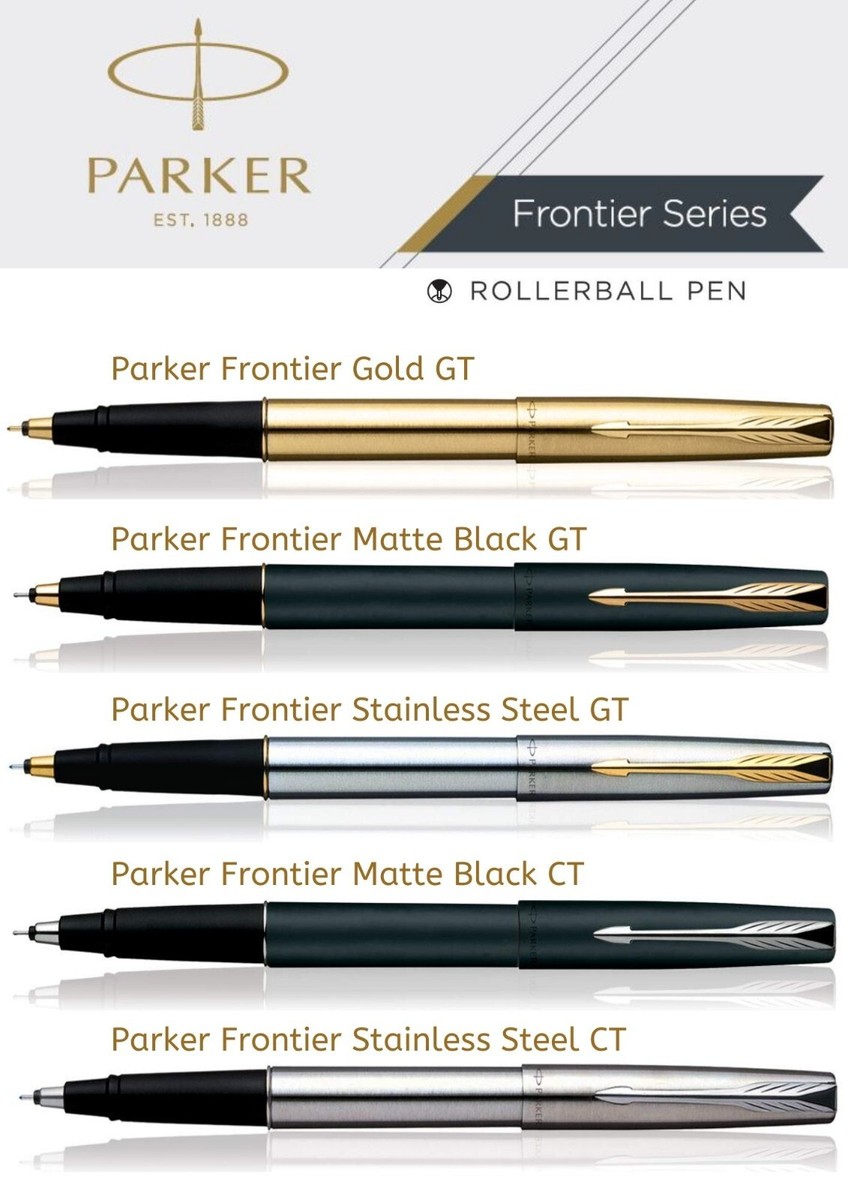 Parker Frontier SS Matte Black Gold GT CT Rollerball Pen, Pack