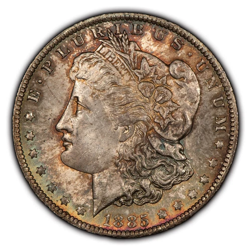 1885-O $1 Morgan Silver Dollar - Luster - PQ Neon Rainbow Toning - BU - D3391