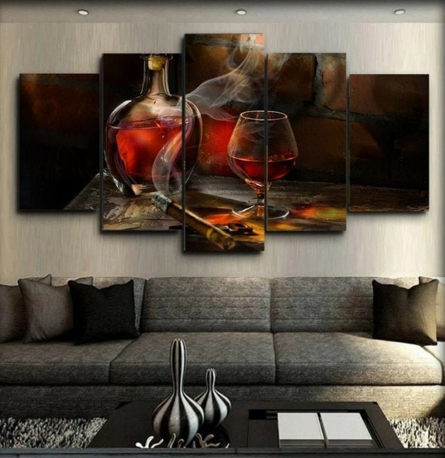 Cigar and Bourbon 5 Piece Canvas Print Wall Art Poster Home Decoration