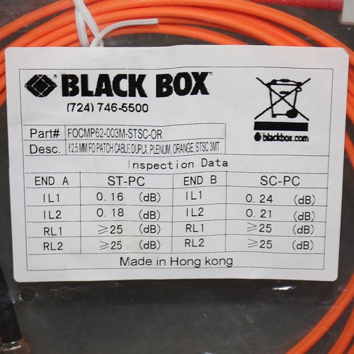 Black Box Fiber Optic Patch Cable FOCMP62-003M-STSC-OR, 62.5MM, Plenum, STSC 3MT - Picture 6 of 6