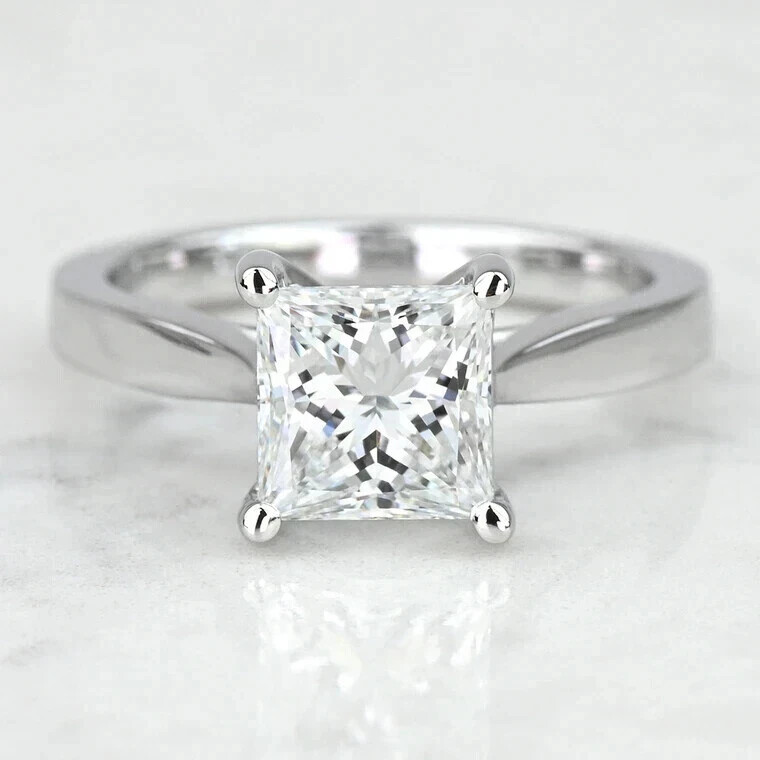 Lab Grown 3 Ct Princess Cut IGI Certified Diamond Ring Solitaire 14k White Gold