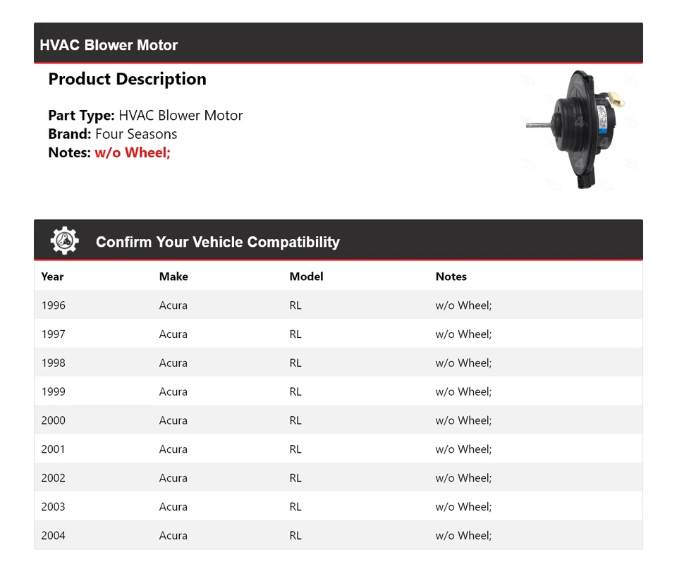For 1996-2004 Acura RL HVAC Blower Motor 4 Seasons 1997 1998 1999 2000 2001 2002 - Image 2 of 4