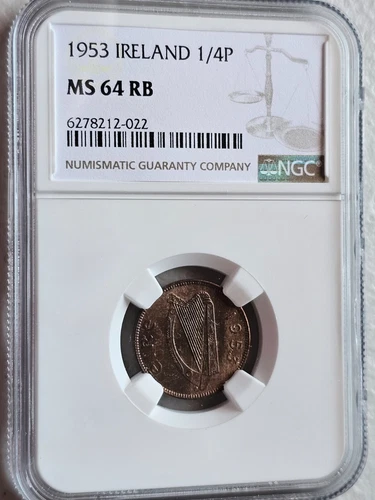 Ireland 1/4 Penny 1953 NGC MS 64 RB