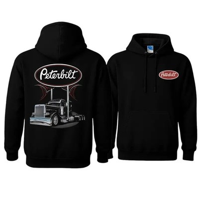 Peterbilt Classic Trucker Hoodie, Chrome Semi-Truck Graphic