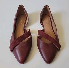 Sava Anthropologie Softwalk D'Orsay Ballet Flats 7.5 Point Toe Maroon Leather