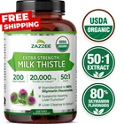 Zazzee Organic Milk Thistle Extract 20,000 mg Strength, 200 Vegan Capsules