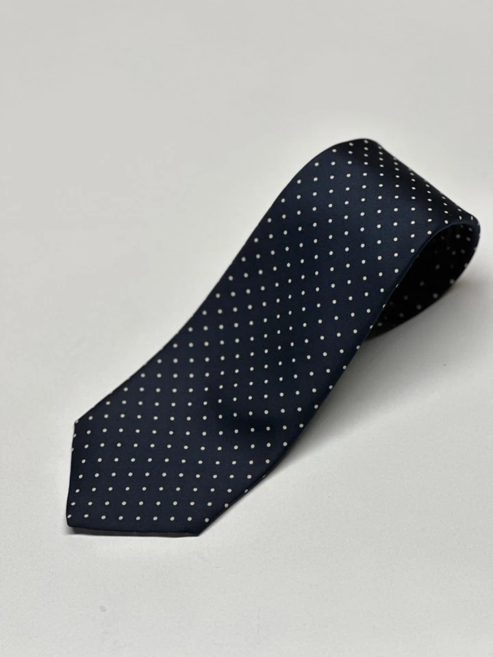 Brooks Brothers Makers Tie All Silk Navy Blue Polka Dot Vintage UK 3.25" x 54" - Image 3 of 4