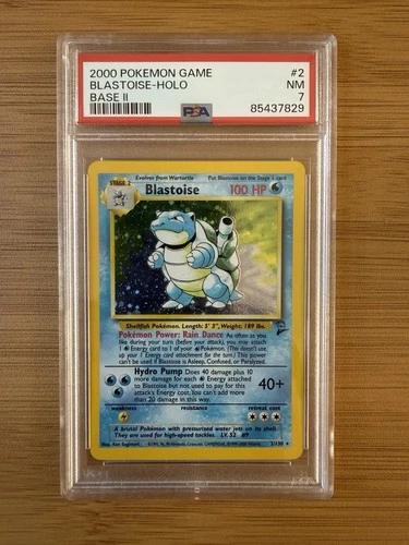 BLASTOISE 🐢 2000 Pokémon TCG Base Set II 002/130 Holo Rare 💦 PSA 7 NM