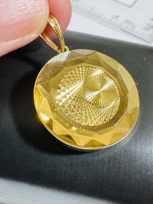 K18 Japan Sun Illusion Gold Pendant 7.6g Reversible w/ Glass on