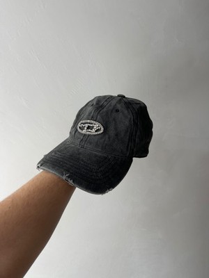 Diesel Distressed Denim Baseball Cap Black Hat Rhinestone Crystal