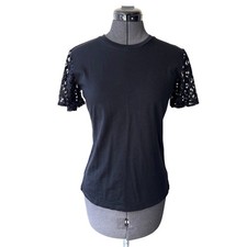 Womens XS Maette Black Eyelet Lace Sleeve Blouse Knit Tee Stella and Dot