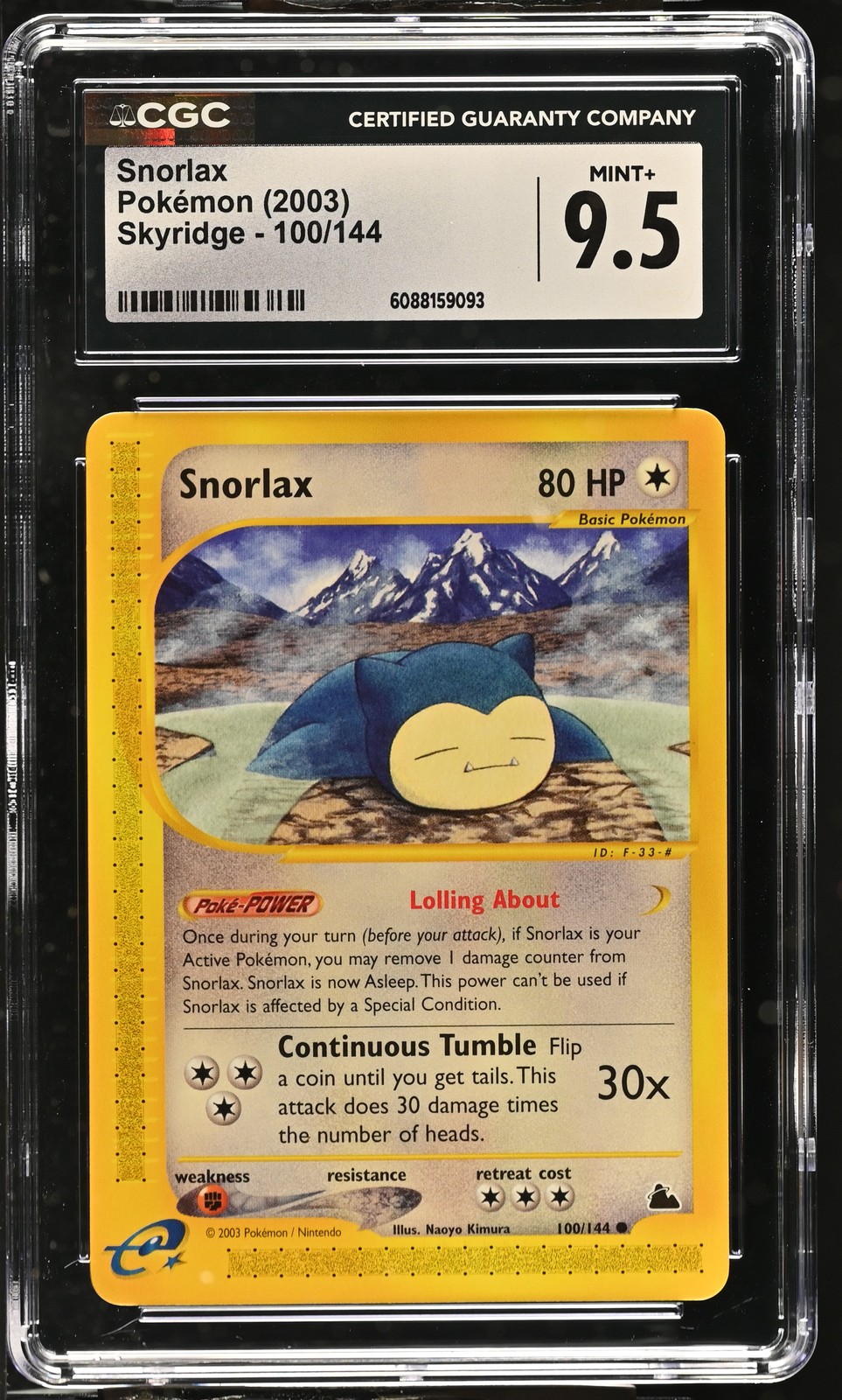 CGC 9.5 MINT+ Snorlax 2003 Skyridge 100/144 Pokemon Card