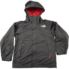 The North Face Hooded Jacket Youth S/P 7/8 Black Red Lined Zip Front Coat