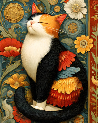 8x10 Cat On Flowered Rug Art Print Wall Decor - 267532674
