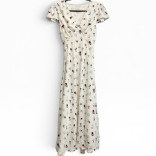 Doen x Gap Pansy Floral Midi Dress Cream Flutter Sleeve V-Neck Back Tie 6 M