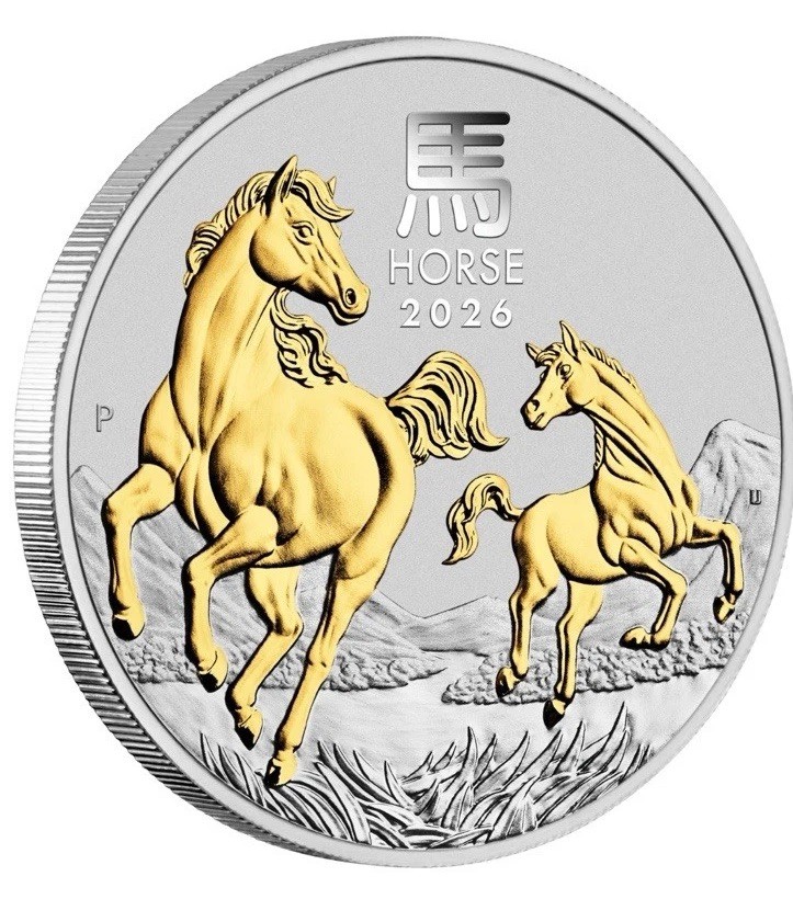 {{{ON SALE}}} 2026 Australia Lunar Year of the Horse GILDED 1oz Silver $1 Coin