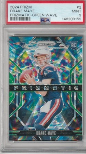 2024 Prizm Drake Maye Prizmatic Green Wave Rookie PSA 9 Mint Patriots SP RC🔥