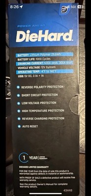 DieHard 43448 Compact 400 Peak Amp Lithium Ion Jump Starter