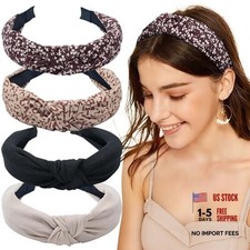 Neutral Mix Knotted Headbands for Women - Non-Slip Wide Turban Bands - 4 Pack