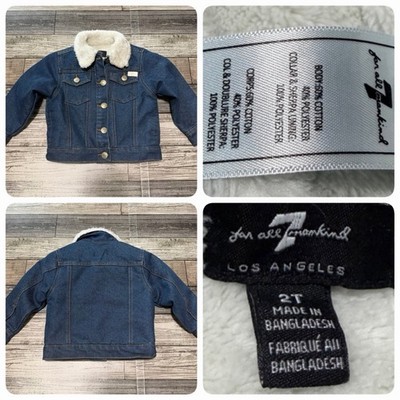 7 For All Mankind Sherpa Trucker Jean Jacket Kids 2T Blue Denim Button Front