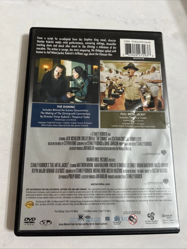 The Shining / Full Metal Jacket DVD, 1987 Like New Stephen King - Image 2 of 4