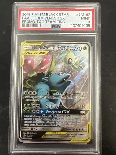 Venusaur & Celebi GX Promo SM167 Alternate Art PSA 9 Pokemon TCG Mint Tag Team