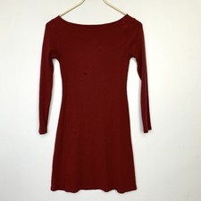 REFORMATION Sz XS Maroon Ribbed Stretch Knit Long Sleeve Mini Dress