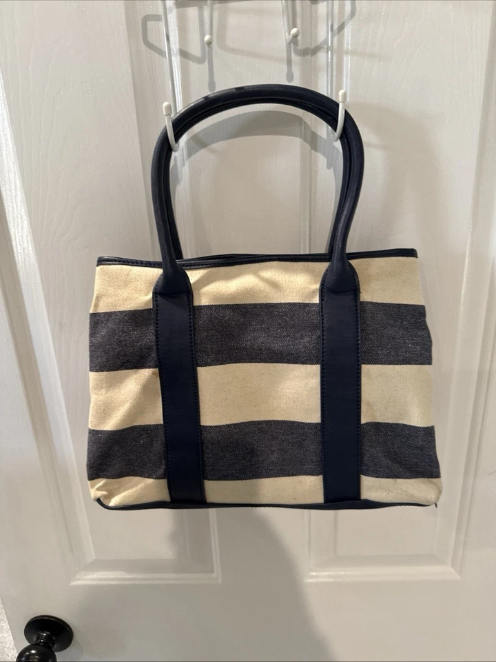 Bolso Grande Tommy Hilfiger Aurora Rugby Lona Natural y Azul Marino Floral Rayas Nuevo con Etiquetas Foto 3 de 4