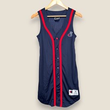 Champion Mesh Jersey Dress Crown Logo Navy Red Trim Sleeveless Women Size Small