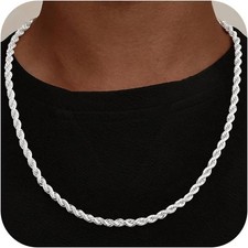 925 Sterling Silver Diamond-Cut Rope Chain Necklace for Men   22", 5mm