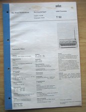 * Braun T 52 Serviceanleitung, Schaltbild usw. *
