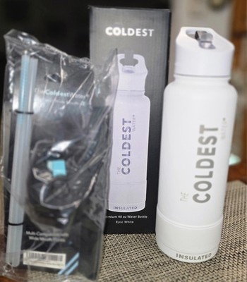 Coldest EPIC WHITE 40oz & Extra Black Lid and straw Leakproof Water Bottle NIB