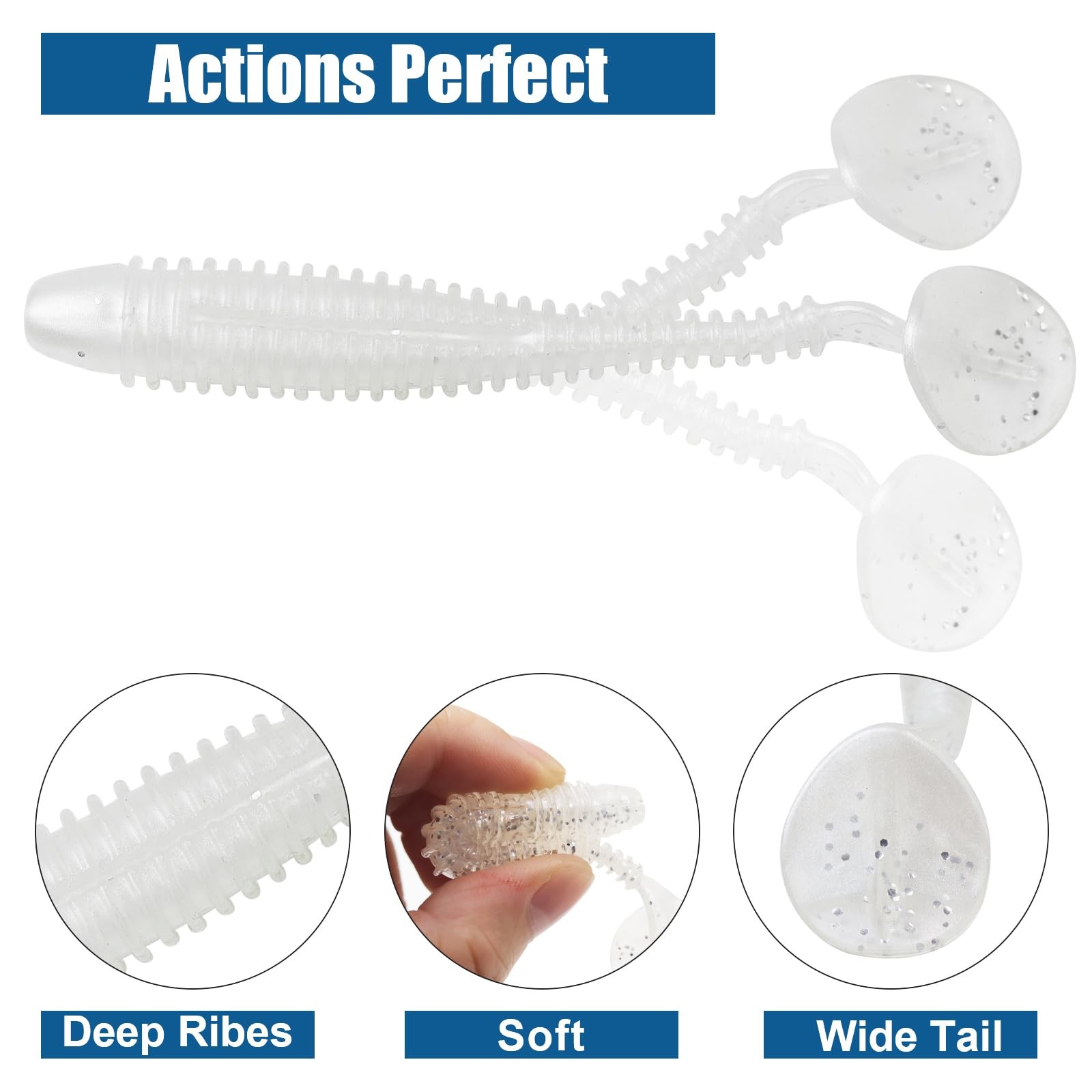 Little Soft Plastic Swimbaits, 75/60 PCs, 2.5"/3" Full Solid Body Paddle Tail... - Image 3