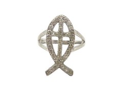 925 Sterling Silver Vintage Topaz Open Fish Motif Band Ring Sz 9 RG11301