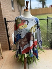 Inoah Tunic Top Womens S Multicolor Dachshund Dog Art To Wear Abstract Artsy USA