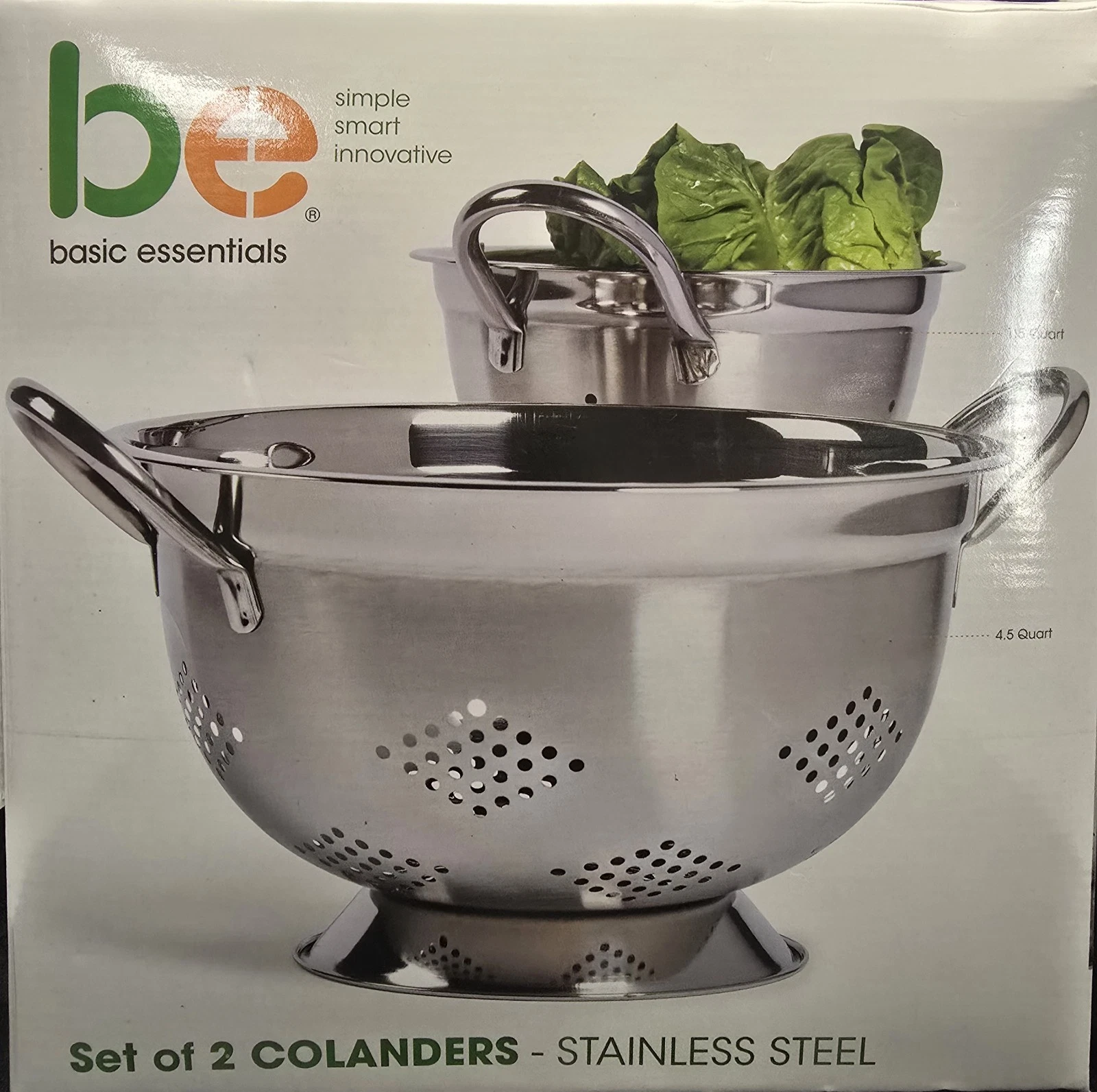 BE Basic Essentials Stainless Steel 2 Piece Footed ColanderStrainer Sifter Set