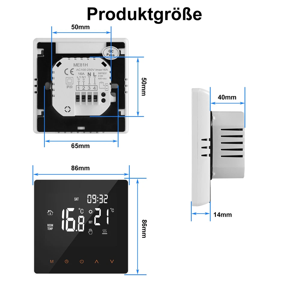 Digital Raumthermostat Thermostat Fussbodenheizung Unterputz LCD Wandheizung DHL - Bild 4 von 4