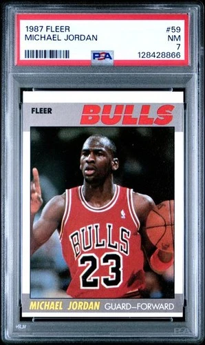 Michael Jordan 1987 Fleer Centered 2nd Year PSA 7 Bulls #59