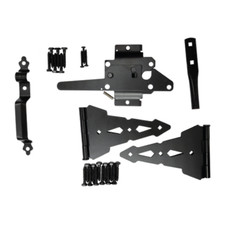 8" Universal Decorative Gate Set Black Powder Finish Handle Hinge Post Latch