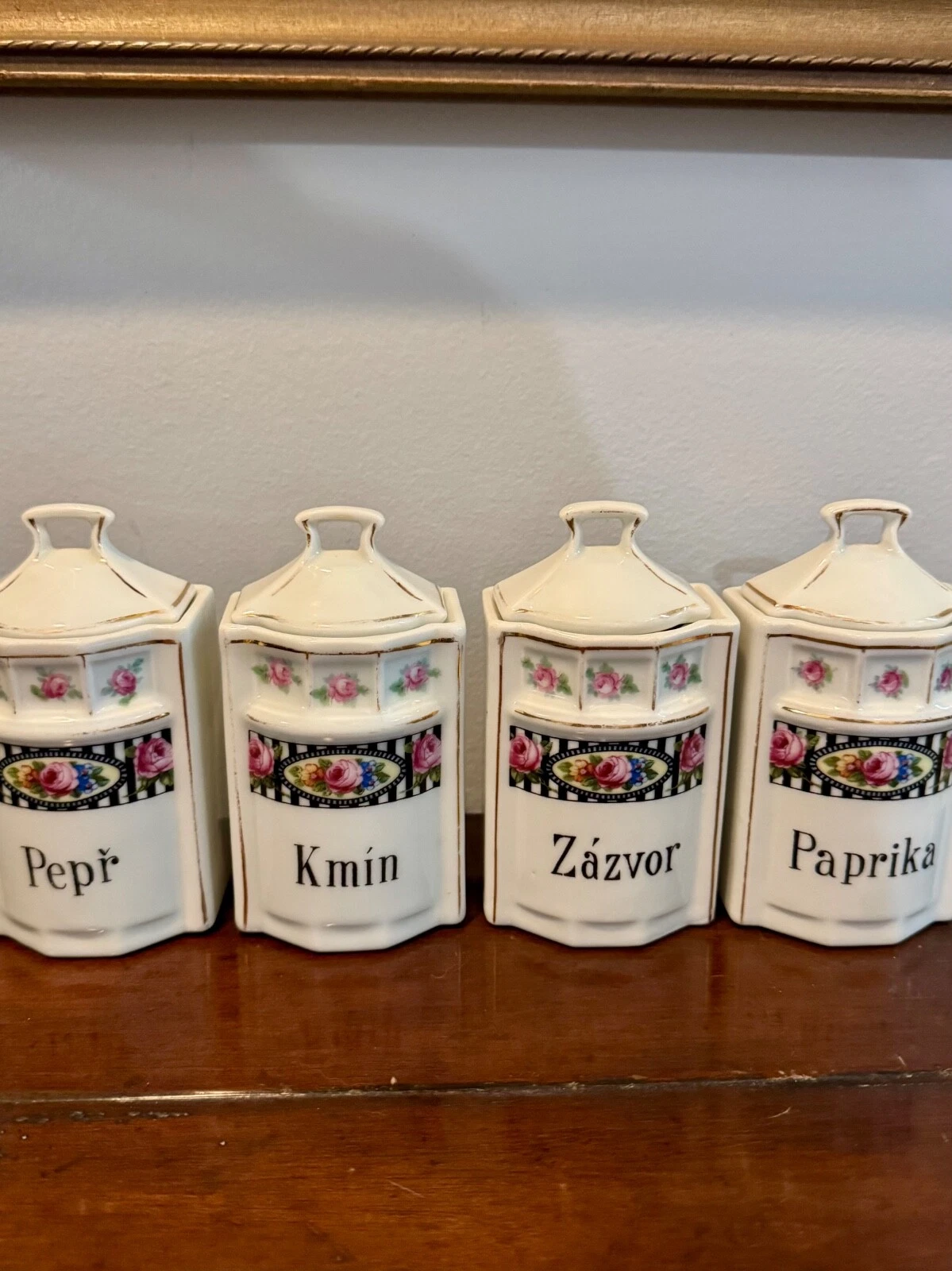 Vintage Spice Jars Czechoslovakian Spice Set of 4 Porcelain