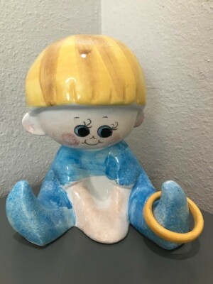 Porcelain Angel Boy With Halo On Foot- Piggy Bank- from Italy-Great Condition