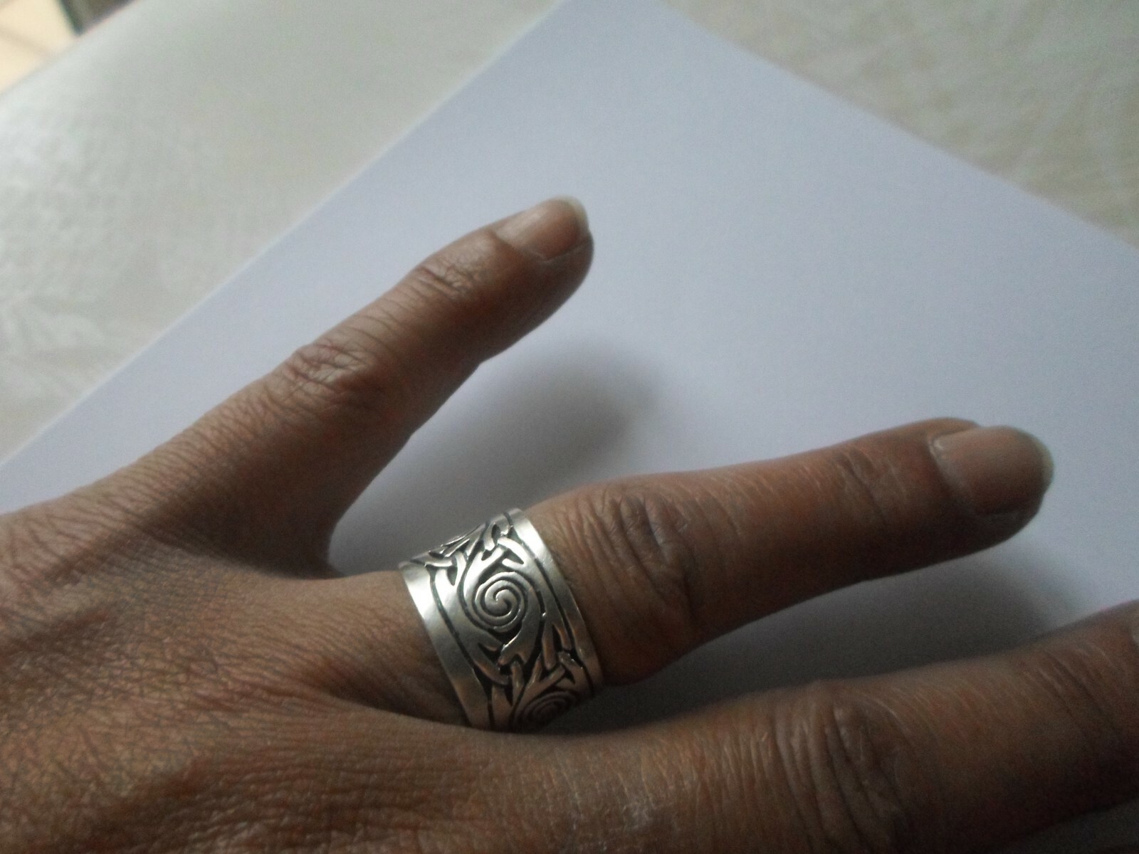 solid silver ring, wide headband, arabesque patte… - image 5